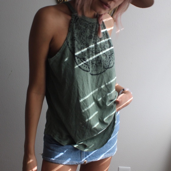 Tops - T Barb Olive Bohemian Chic Tank Top